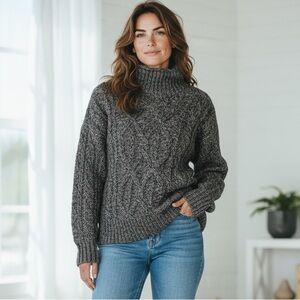 LL BEAN (M) 1912 Heritage Wool Blend Mockneck Sweater Charcoal Marled NWT Warm